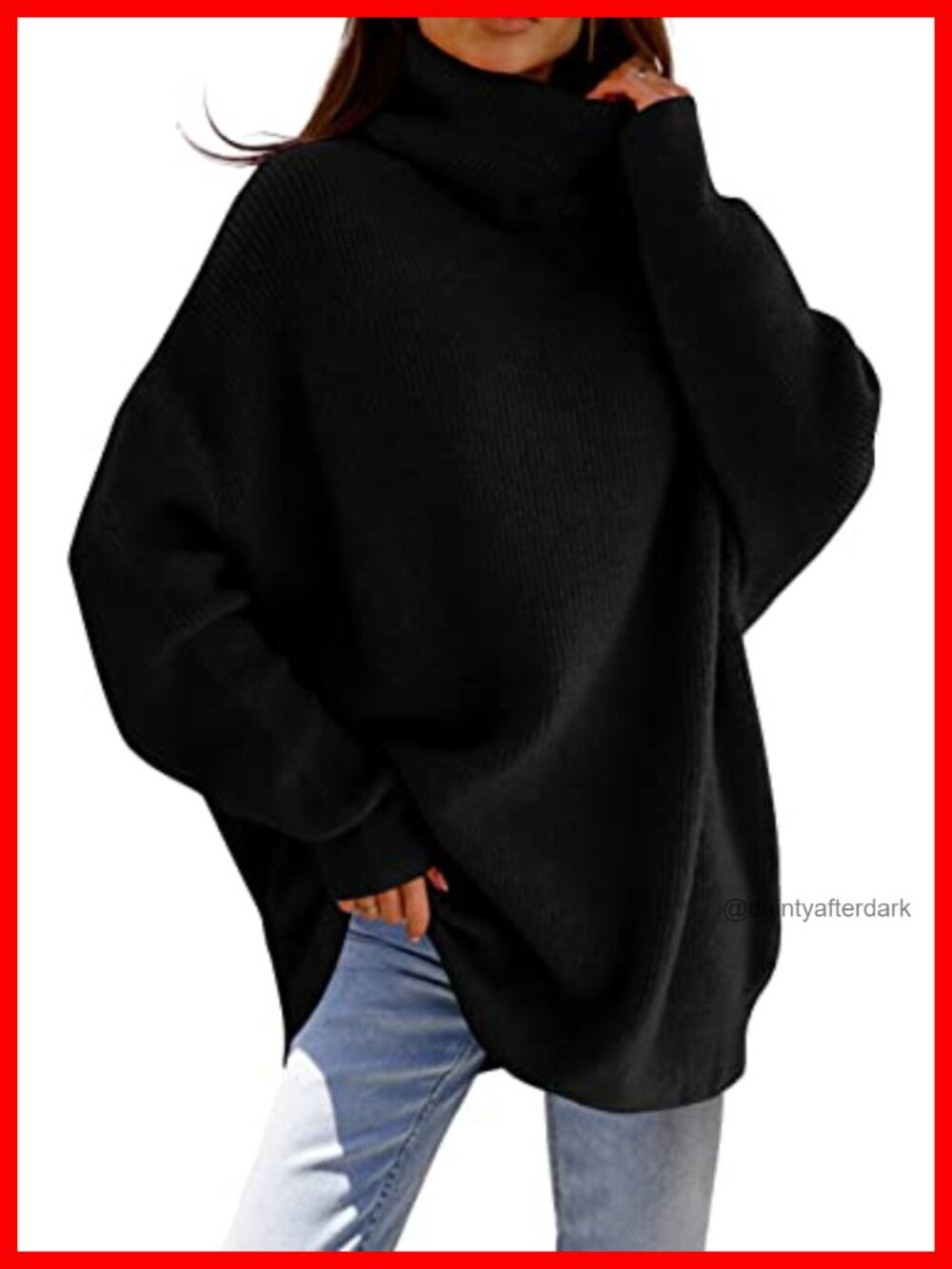 Womens Oversized Turtleneck Sweater Batwing Chunky Pullover Loose Knit Jumper